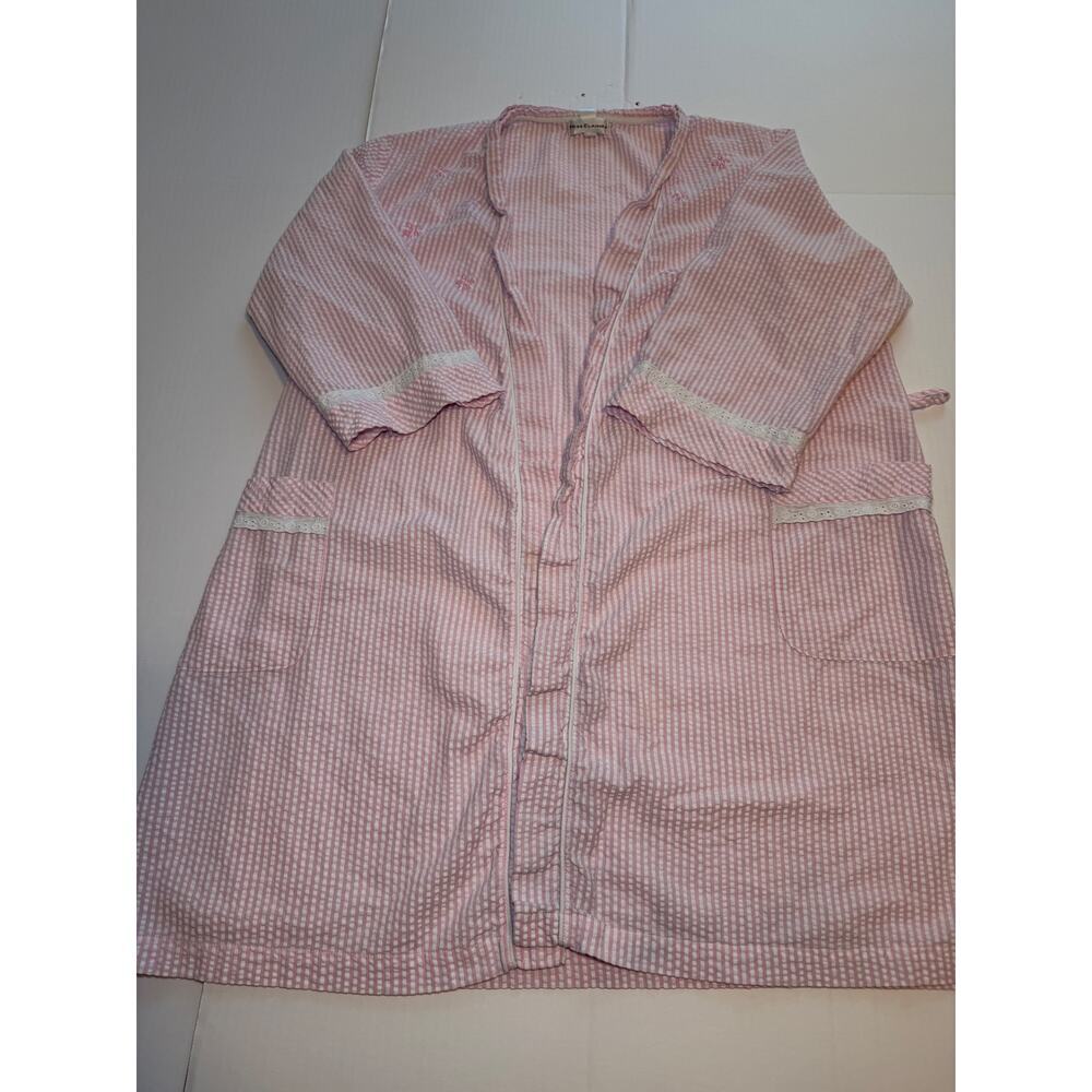 Miss Elaine pink and white seersucker duster robe sz L